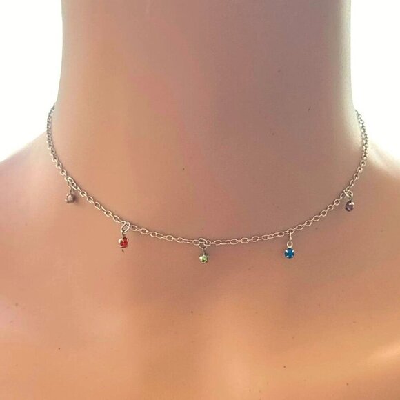 Choker Necklace Silver Tone Beaded Fringe Adjustable Length - Picture 4 of 4